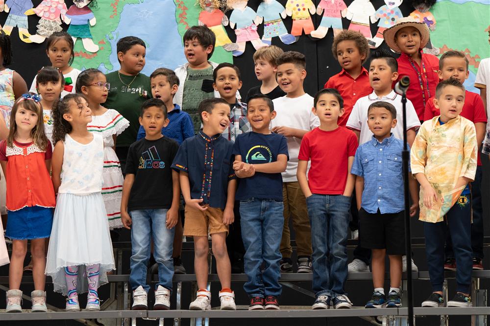 Students celebrate their diverse cultures and backgrounds during Bologna Elementary School's Celebration of Nations assembly.